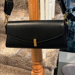Black Shoulder Bag with 2 straps &gold hardware.